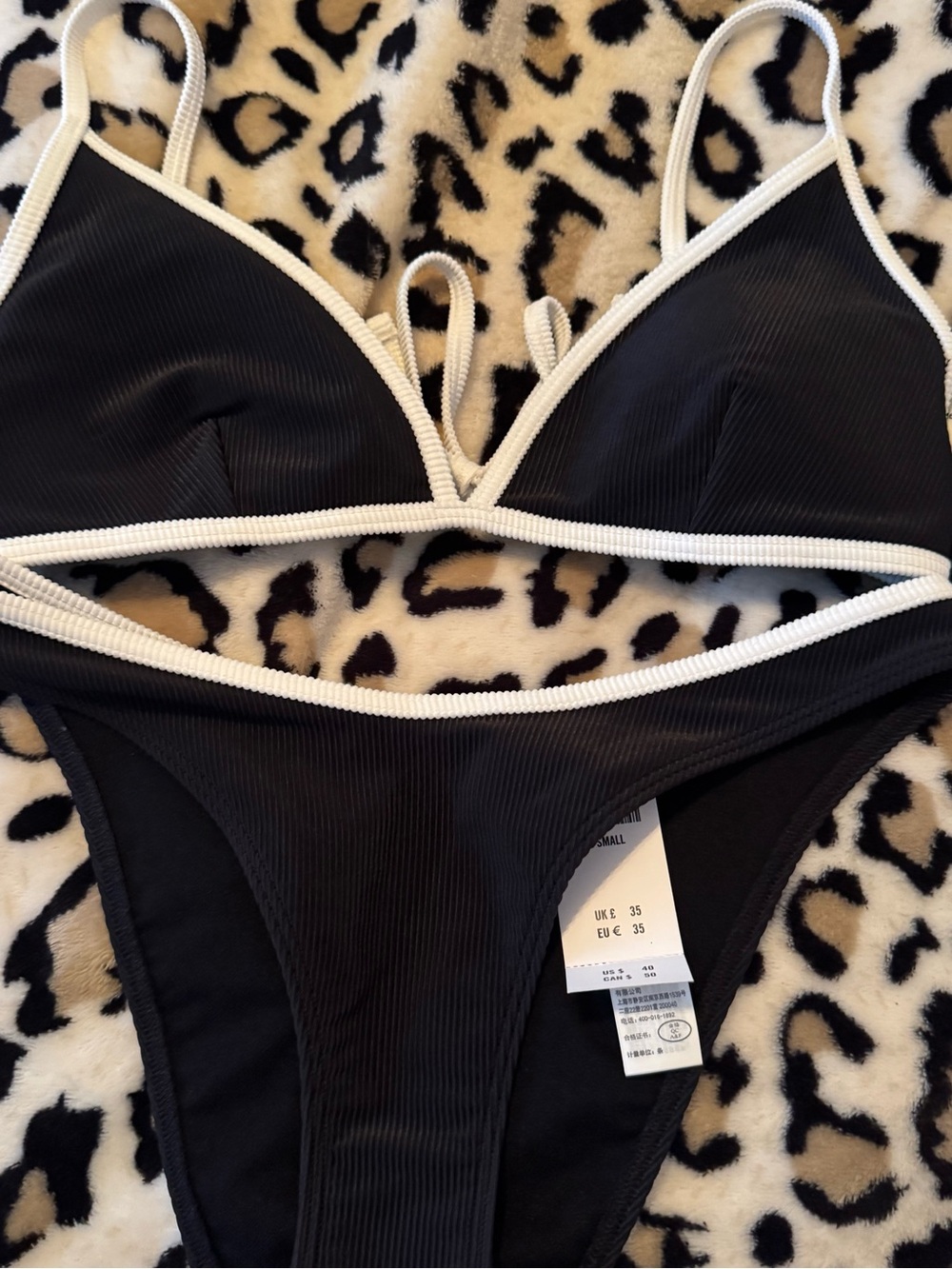 Abercrombie & Fitch Black & White Trim Ribbed Bikini Set